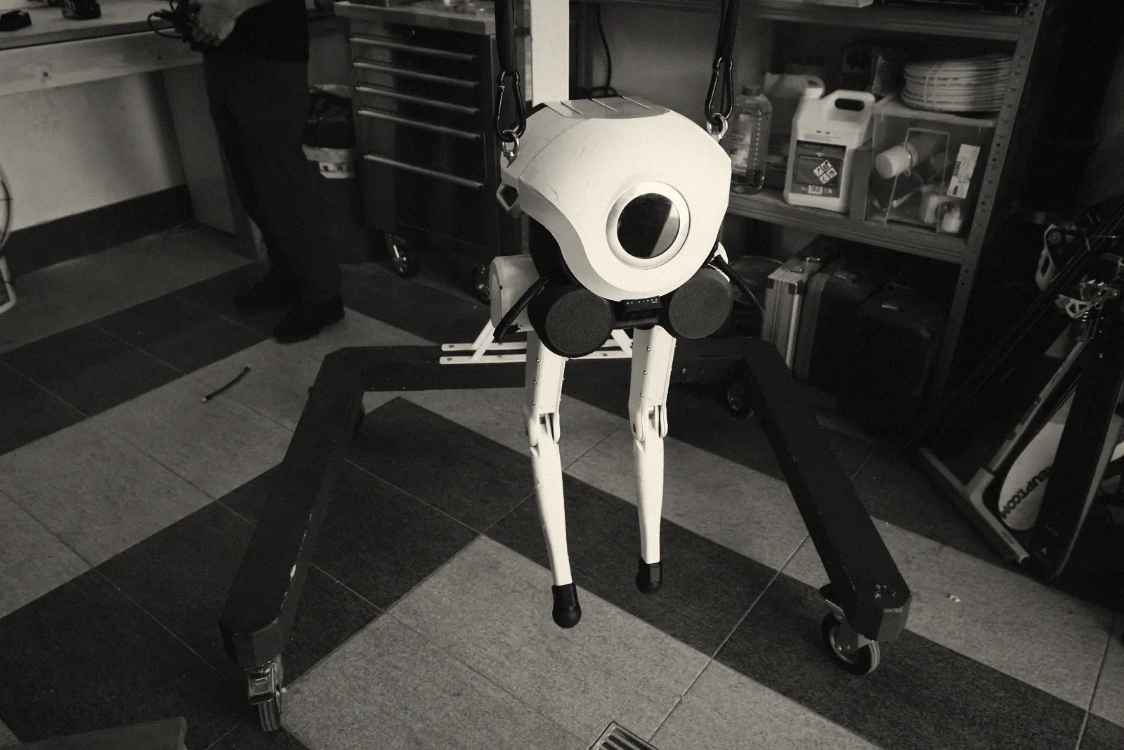The co:dodo robot standing on the workshop floor